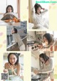 A collage of photos of a woman preparing food in a kitchen.